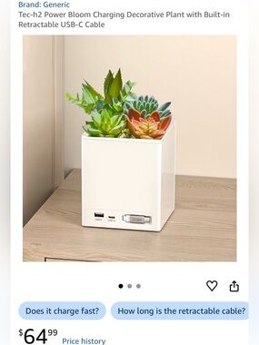 tech21 Planter with Colorful Faux Succulents and USB Ports